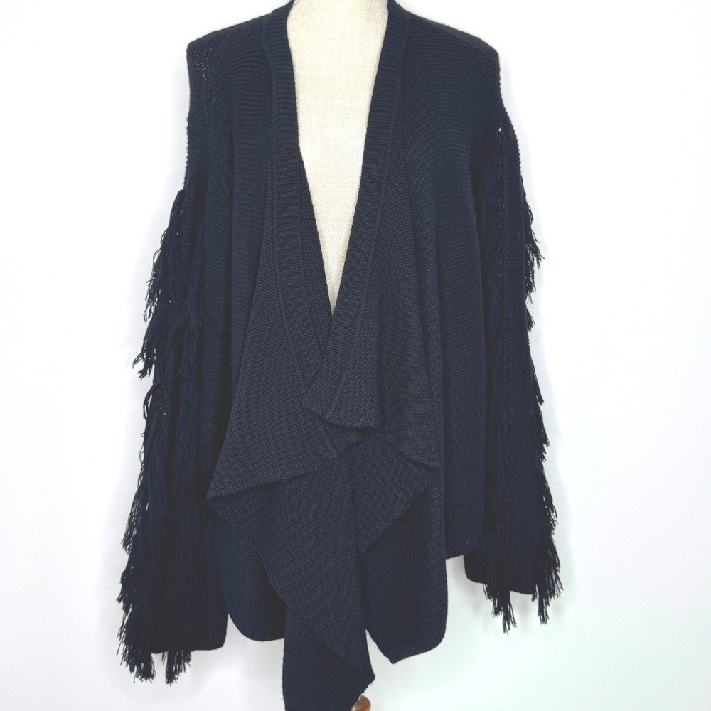Ramy Brook New York merino wool open front fringed sleeve cardigan Size L
